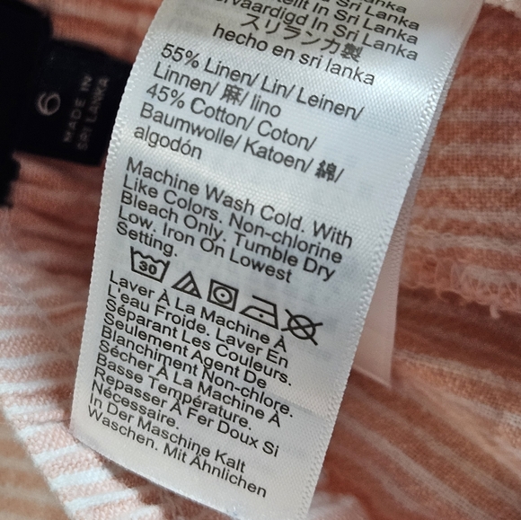 J. Crew Linen Blend Pants Size 6 Pink White Pinstriped Adjustable Drawstring - Picture 7 of 9